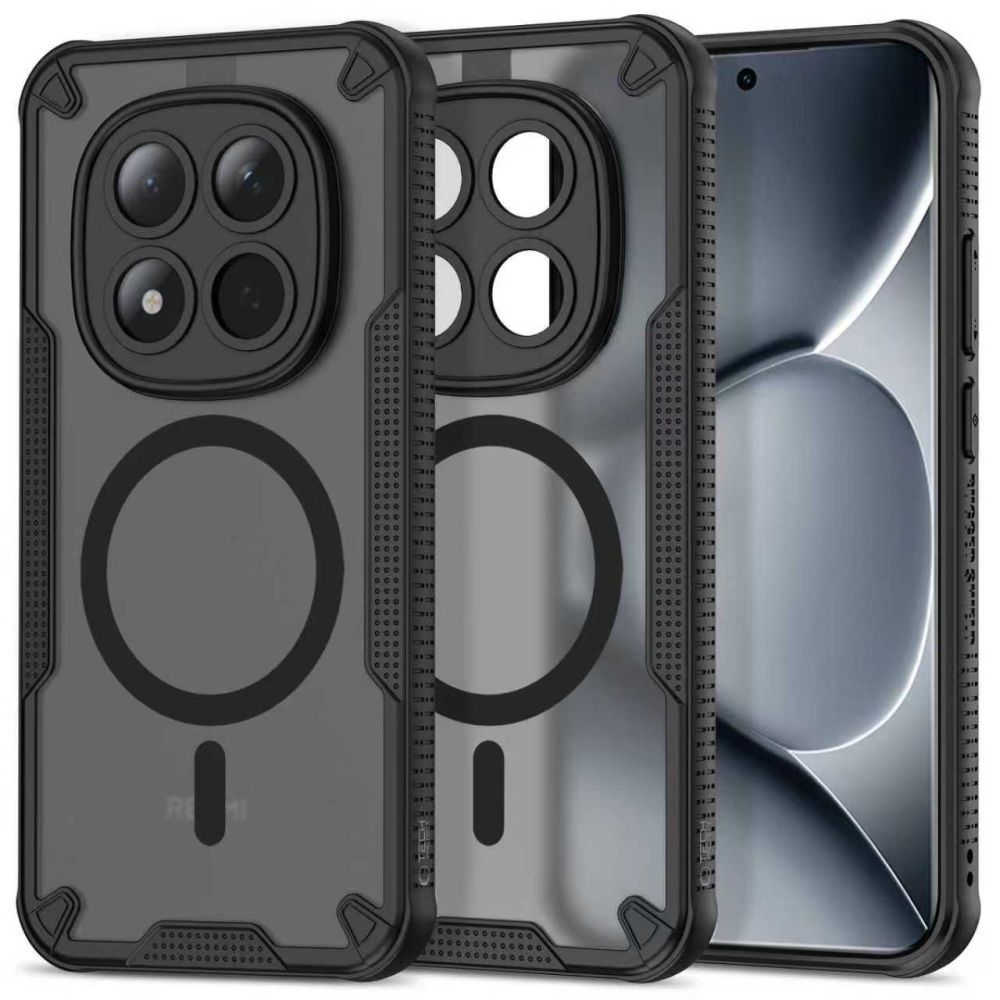 Etui Tech-Protect Rugged Shield MagSafe do Xiaomi Redmi Note 15 Pro 5G, matowe przydymione z czarną ramką.